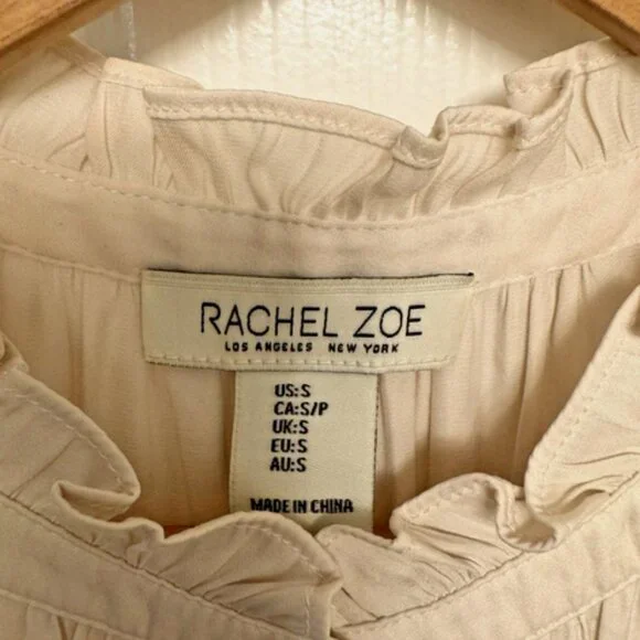 Rachel Zoe Cream Ruffle Mock Neck Blouse | Small - Picture 2 of 9